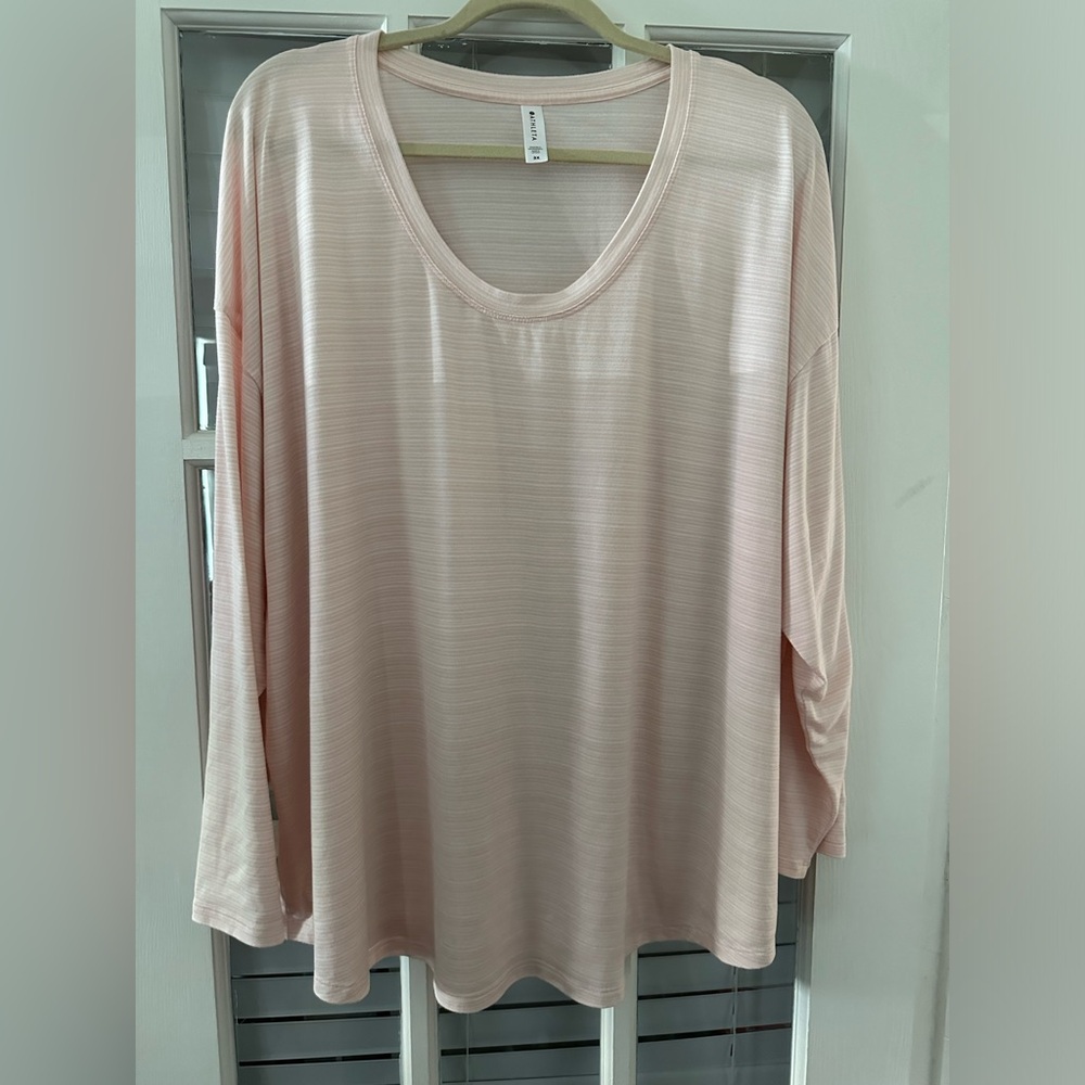 Athleta Long Sleeve Shirt Womens 3X Pink White Stripe Scoop Neck